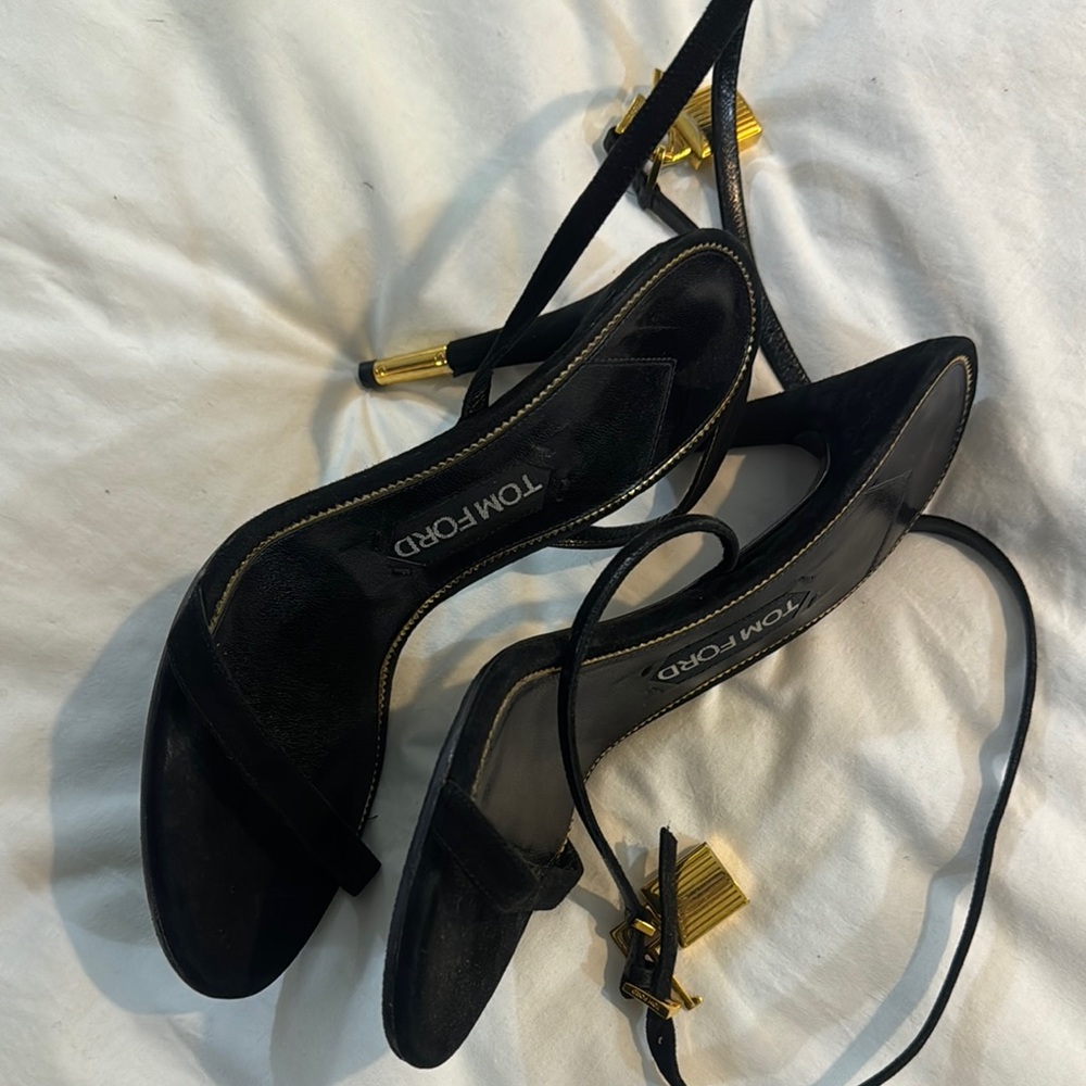 Tom Ford Black and Gold Strappy Heels